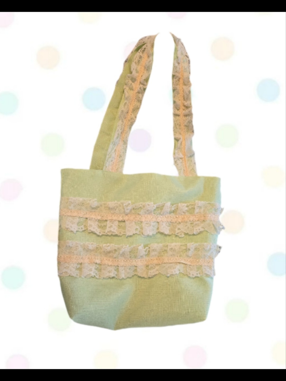 Handmade Women’s Lace Trim Green Tote Bag